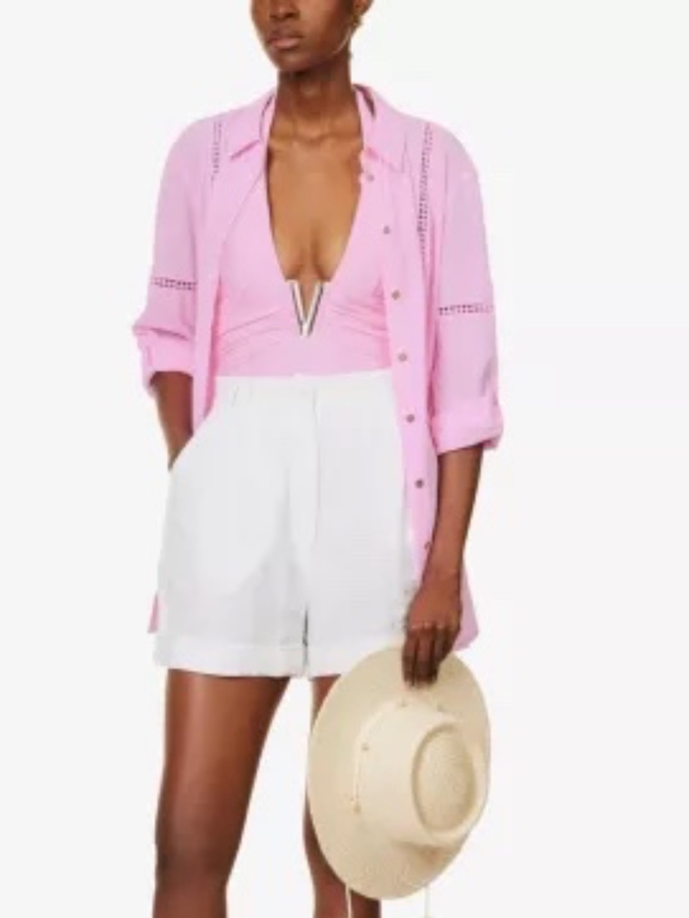 HEIDI KLEIN Sicily braided trim pink cover up shirt